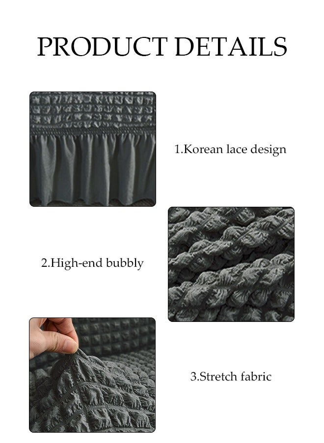 4 Pcs Elastic Sofa Cover with Skirt，4 piece 7 seater（3+2+1+1） Multifunctional Sofa Slipcover Set，Washable Non-slip Couch Cover Furniture Protector Cover，for Living Room for Bed Room,Grey - Image 5