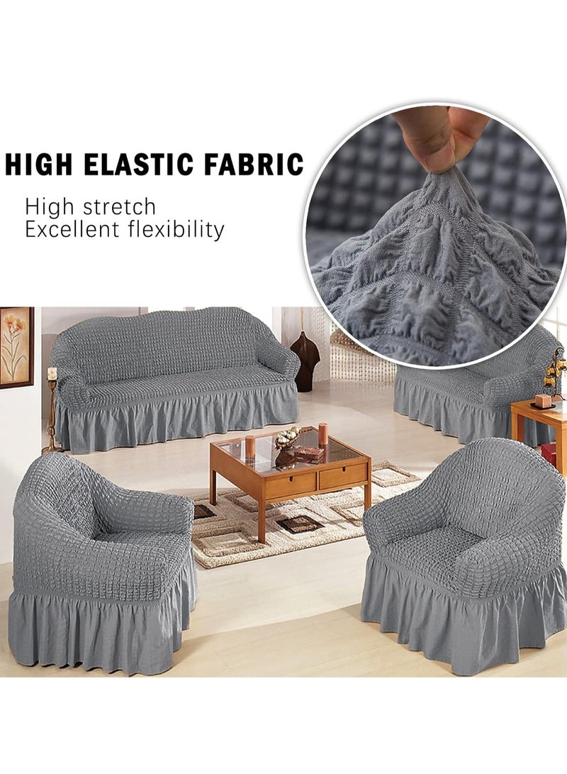 4 Pcs Elastic Sofa Cover with Skirt，4 piece 7 seater（3+2+1+1） Multifunctional Sofa Slipcover Set，Washable Non-slip Couch Cover Furniture Protector Cover，for Living Room for Bed Room,Grey - Image 1