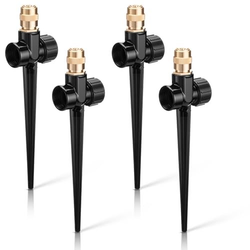 Tioncy 4 Pack Metal Lawn Sprinkler Automatic Garden Water Sprinkler on Spike Base 360 Degree Rotation with Adjustable Brass Nozzle for Lawn Garden YardBlack - Image 1