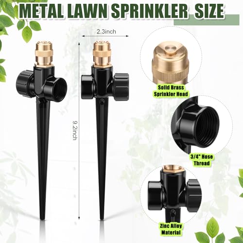 Tioncy 4 Pack Metal Lawn Sprinkler Automatic Garden Water Sprinkler on Spike Base 360 Degree Rotation with Adjustable Brass Nozzle for Lawn Garden YardBlack - Image 3