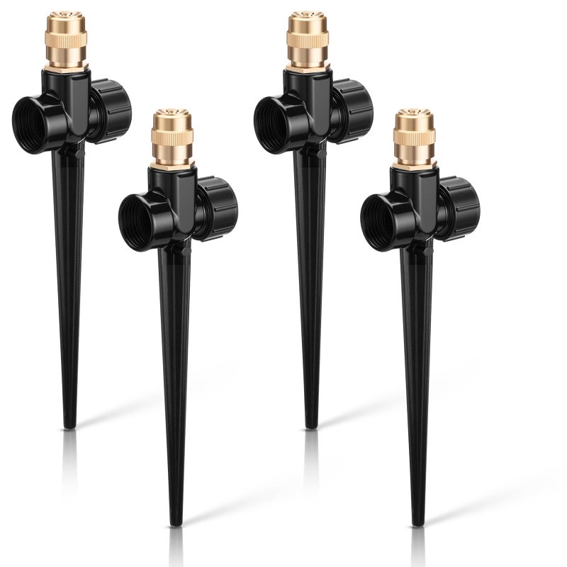 Tioncy 4 Pack Metal Lawn Sprinkler Automatic Garden Water Sprinkler on Spike Base 360 Degree Rotation with Adjustable Brass Nozzle for Lawn Garden YardBlack - Image 2