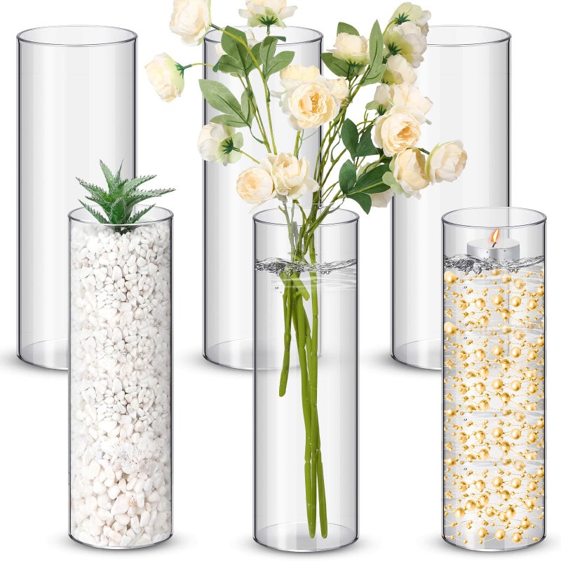 Nuogo 6 Pcs 10 Inch Plastic Clear Cylinder Vase for Home Acrylic Flower Clear Vase Centerpiece for Centerpieces Wedding Party Decorations Opening Round - Image 2