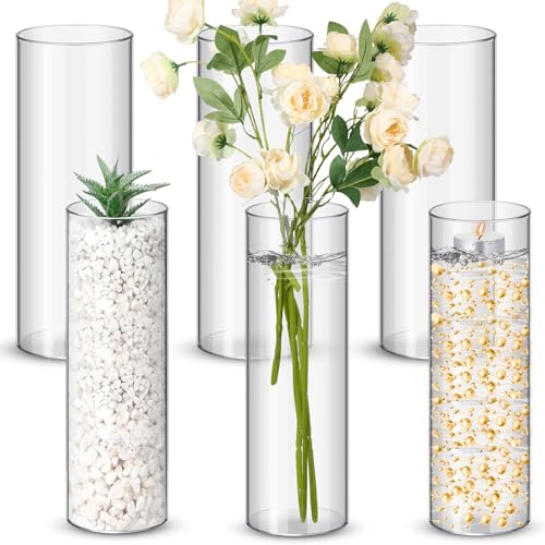 Nuogo 6 Pcs 10 Inch Plastic Clear Cylinder Vase for Home Acrylic Flower Clear Vase Centerpiece for Centerpieces Wedding Party Decorations Opening Round - Image 1