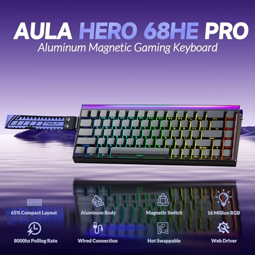AULA Hero 68 HE Pro Wired Gaming Keyboard with Hall Effect Magnetic Switch CNC Aluminum Frame 8KHz Polling Rate RGB Box Backlight Side Printed Keycaps 65 68key Compact Small Gamer Keyboards - Image 3
