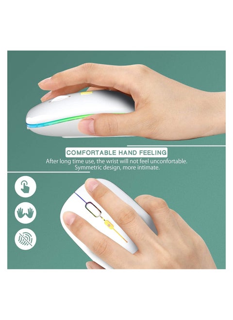 Rechargeable Wireless LED Mouse, Slim Silent Design, 2.4G Portable Optical Mouse with USB & Type-C Receiver, 3 Adjustable DPI for Laptop, PC, Notebook, Desktop (White)