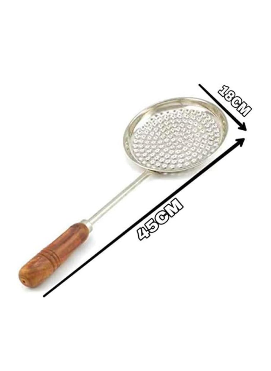 KOTA MULTI STORE Kota Multi Store Stainless Steel Boondi Jhara with Wooden Handle Traditional Indian Laddu Making Tool  - Image 2