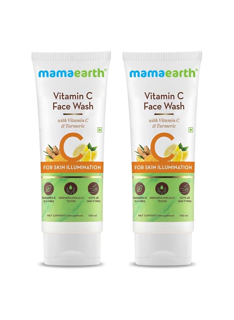 Mamaearth Vitamin C Face Wash for Women & Men | Toxin-Free & Oil-Free Face Wash | For Acne-Prone, Dry & Oily Skin | Illuminates Skin - 100 ml (Pack of 2) - Image 1