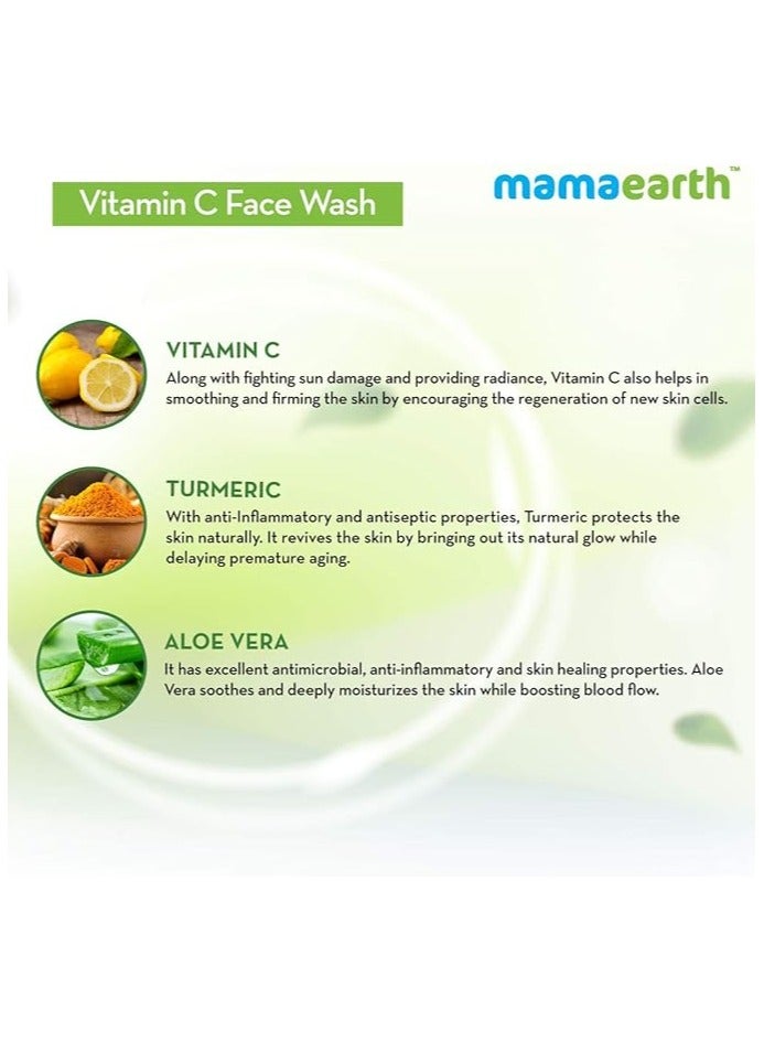 Mamaearth Vitamin C Face Wash for Women & Men | Toxin-Free & Oil-Free Face Wash | For Acne-Prone, Dry & Oily Skin | Illuminates Skin - 100 ml (Pack of 2) - Image 3