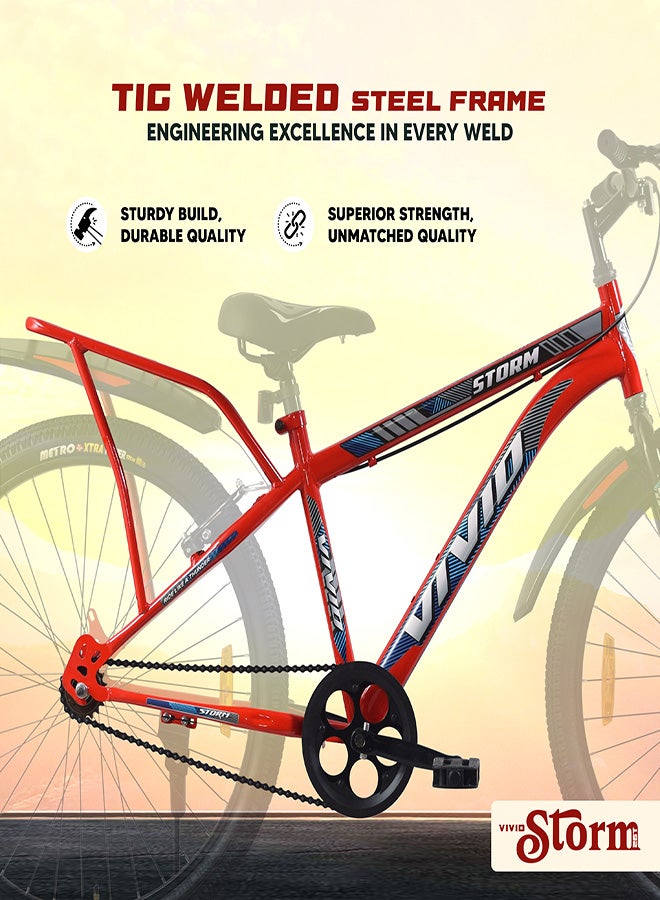 Vivid Storm 26 Inch Bike With Integrated Carrier || Single Speed || Rigid  Suspension & V Brake || For Men || Red Color || Frame Size-18 Inch  - Image 5
