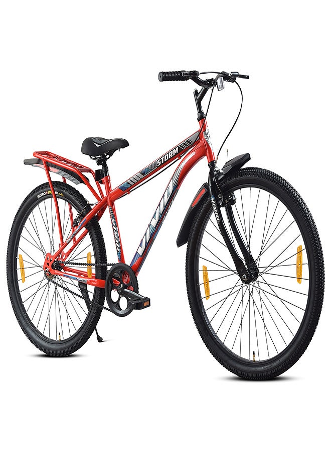 Vivid Storm 26 Inch Bike With Integrated Carrier || Single Speed || Rigid  Suspension & V Brake || For Men || Red Color || Frame Size-18 Inch  - Image 1