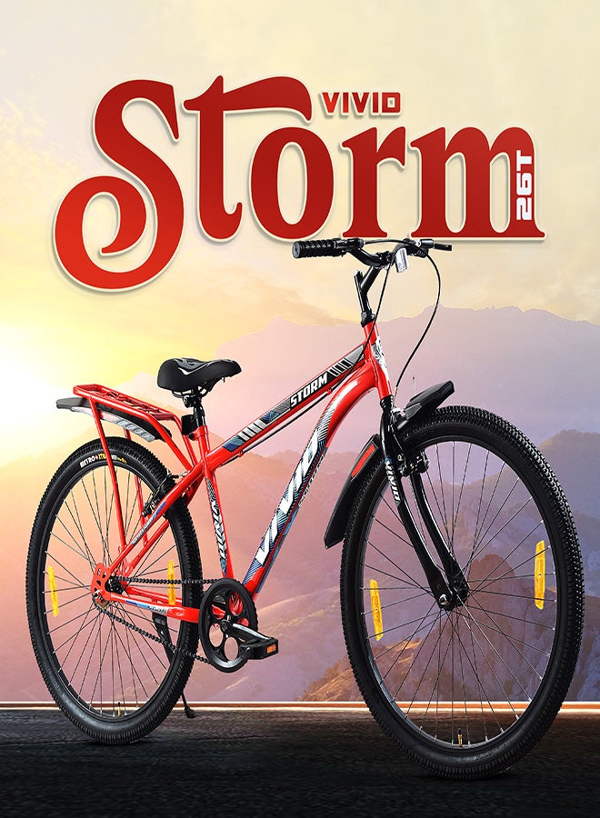 Vivid Storm 26 Inch Bike With Integrated Carrier || Single Speed || Rigid  Suspension & V Brake || For Men || Red Color || Frame Size-18 Inch  - Image 2