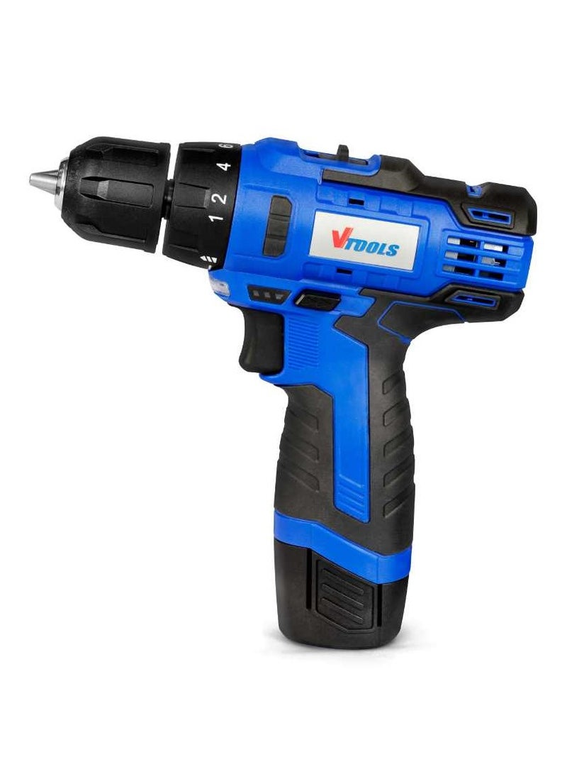 VTOOLS 12V Cordless Drill Driver Kit, 400-1400 RPM, Dual Speed with 2 Lithium-Ion Batteries 1.5 Ah, Powerful 28NM Torque, 10mm Chuck for Efficient Drilling & Fastening, 2 Years Warranty - Image 4