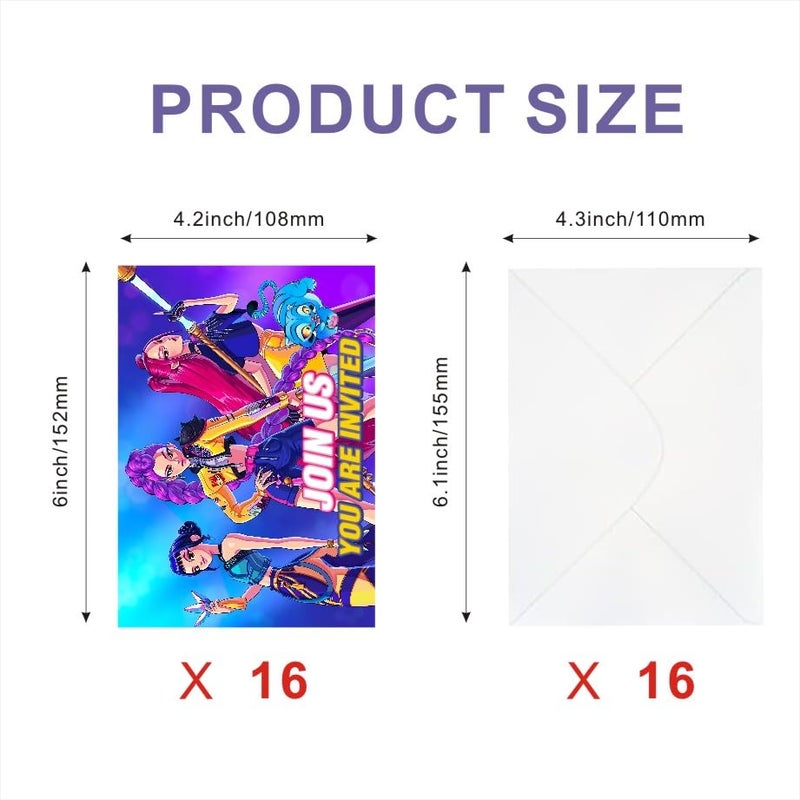 Yeefigro 16Pcs Demon Movie Hunters Birthday Lnvitation Cards Gift Cards With Envelopes For Demon Movie Hunters Theme Party Supplies - Image 2