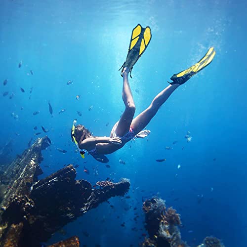 Olpad Children Snorkel Set Kids Scuba Diving Equipment Packages Including Adjustable Swimming Fins/Flippers + Automatic Breathing Tube + Tempered Glass Lens Snorkeling Mask (Yellow) - Image 2