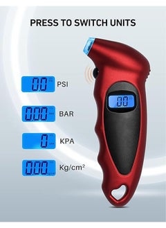 Digital Digital Electronic Tire Pressure Gauge Digital Tire Pressure Gauge 150 Settings for Car Truck Bicycle with Backlit LCD and Non-Slip Grip Motorcycle Tire Pressure Detector Red/Black  - Image 5