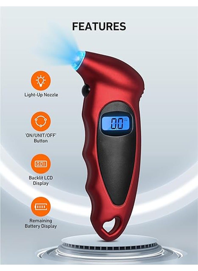 Digital Digital Electronic Tire Pressure Gauge Digital Tire Pressure Gauge 150 Settings for Car Truck Bicycle with Backlit LCD and Non-Slip Grip Motorcycle Tire Pressure Detector Red/Black  - Image 4