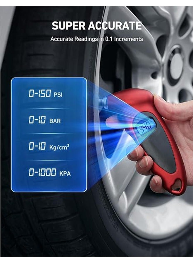 Digital Digital Electronic Tire Pressure Gauge Digital Tire Pressure Gauge 150 Settings for Car Truck Bicycle with Backlit LCD and Non-Slip Grip Motorcycle Tire Pressure Detector Red/Black  - Image 2