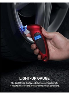 Digital Digital Electronic Tire Pressure Gauge Digital Tire Pressure Gauge 150 Settings for Car Truck Bicycle with Backlit LCD and Non-Slip Grip Motorcycle Tire Pressure Detector Red/Black  - Image 3