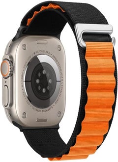 Strap Alpine Loop Nylon Band Compatible with Apple Watch Ultra 2/Ultra Band 49mm 45mm 44mm 42mm Adjustable with Metal C-Hook Strap for iWatch Ultra Series 9/8/7/6/5/4/3/2/1/SE2/SE (black orange)