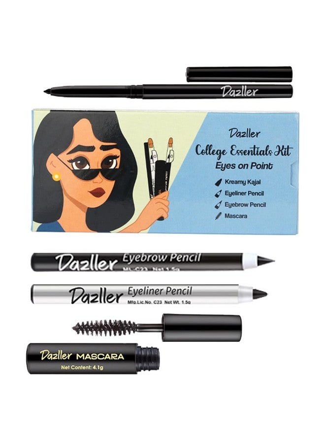 Dazller College Makeup Essentials - Eyes on Point|Kajal|Mascara|Eyeliner|Eyebrow|Water-Resistant|Smudge-proof|Starter Makeup Kit for Women|7.45g - Image 1