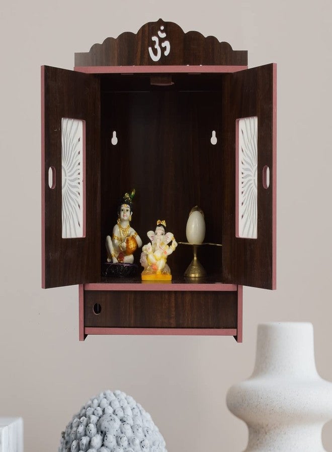 COMERT Beautiful MDF Wooden Temple,Home Temple, Pooja Mandir, Wall Hanging and Table Top Home Mandir Temple, Home Decor Beautiful Wooden Temple with Acrylic Om Design, (28*28*28 cm) (Black 1) - Image 2
