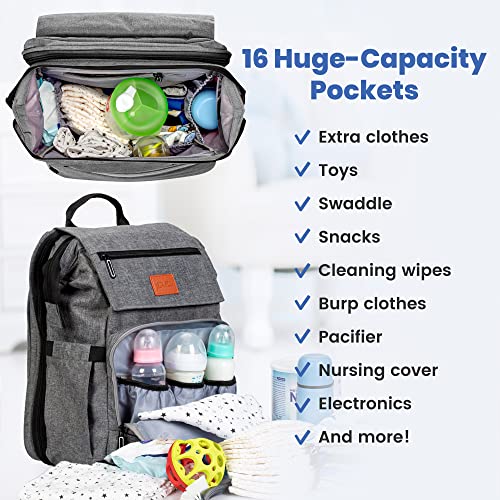 PILLANI Baby Diaper Bag Backpack - Large Bag for Boys & Girls, Waterproof Diaper Backpack - Travel Diaper Bags w/Changing Pad, Baby Registry Search & Shower Gifts - Essentials Must Haves Newborn Stuff - Image 2