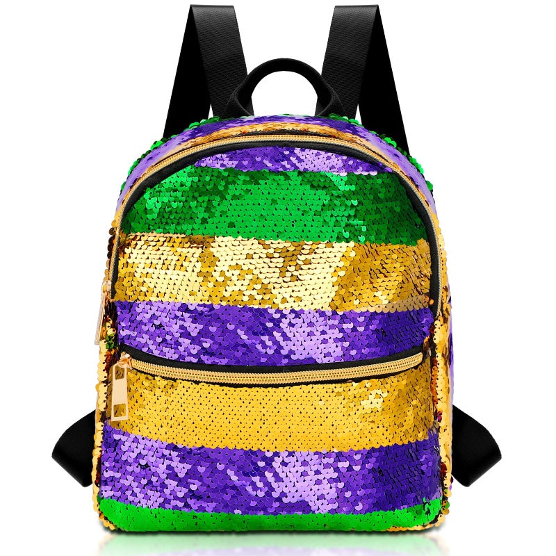 Ylinge 1 Pack 2 Pack Mardi Gras Bags Sequin Backpacks for Women Adjustable Glitter Sequin Purse for Mardi Gras Masquerade Party - Image 1