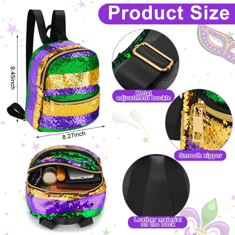 Ylinge 1 Pack 2 Pack Mardi Gras Bags Sequin Backpacks for Women Adjustable Glitter Sequin Purse for Mardi Gras Masquerade Party - Image 3
