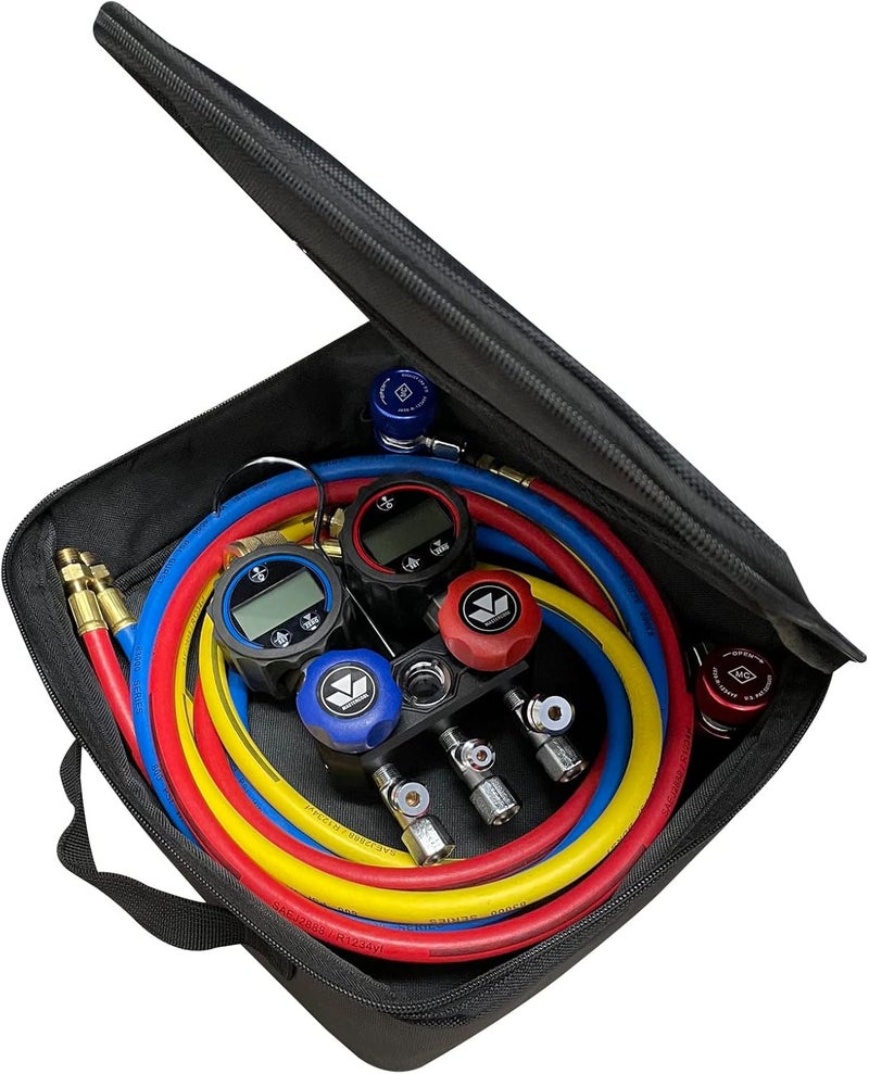 Mastercool Black Series Compact R1234yf Manifold with 3-72” Hoses and Manual Couplers - Image 2