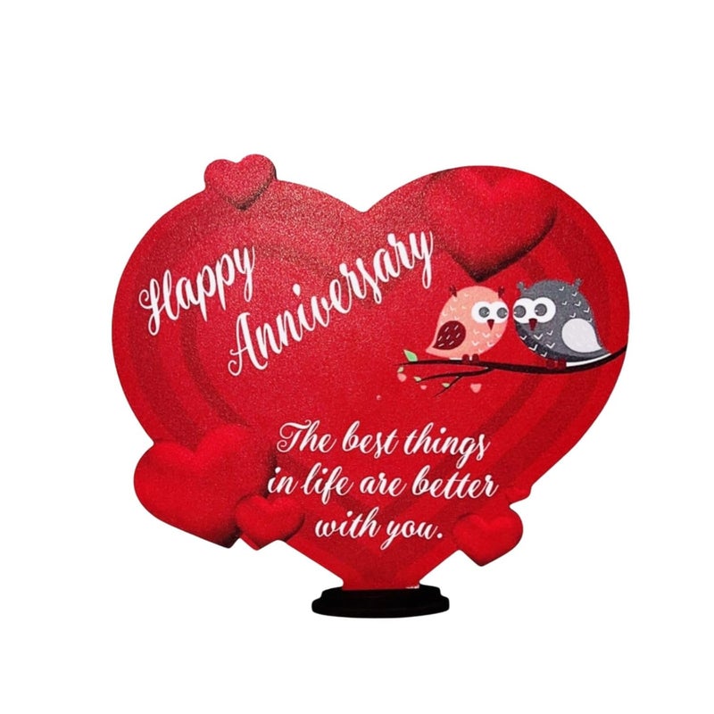 Bhoplawat Bhoplawat Happy Anniversary Wooden HeartShaped Tabletop Decoration 6x6 Inches Perfect Romantic Gift for Anniversaries or Special Occasions