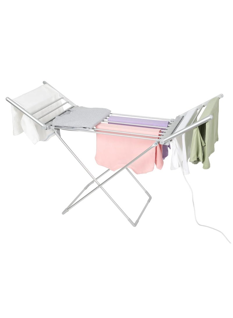 Meetion مجفف ملابس كهربائي - حامل ملابس مدفأ قابل للطي، 230 واط موفر للطاقة مع 18 قضيب داخلي - رف تجفيف الملابس الرطب بسرعة، خفيف الوزن وقابل للطي لسهولة التخزين - فضي - Image 1