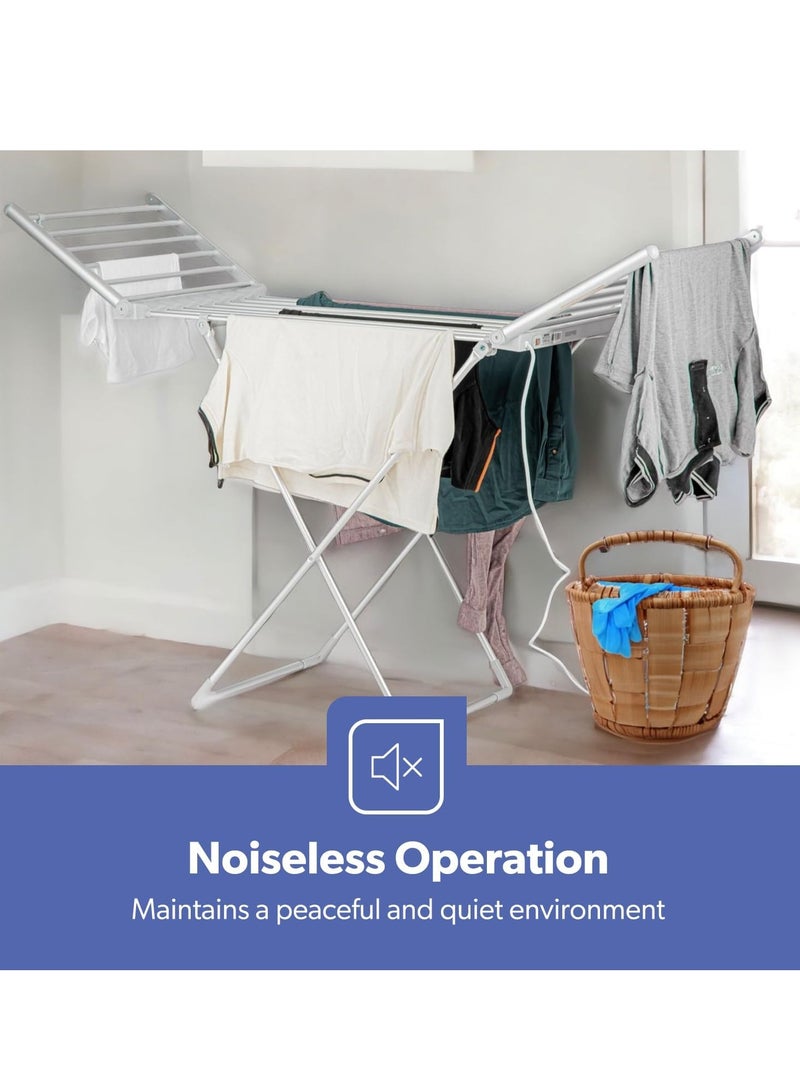 Meetion مجفف ملابس كهربائي - حامل ملابس مدفأ قابل للطي، 230 واط موفر للطاقة مع 18 قضيب داخلي - رف تجفيف الملابس الرطب بسرعة، خفيف الوزن وقابل للطي لسهولة التخزين - فضي - Image 5