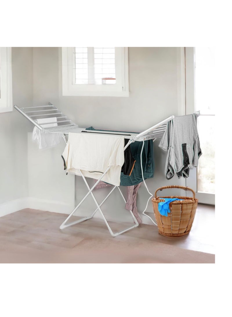 Meetion مجفف ملابس كهربائي - حامل ملابس مدفأ قابل للطي، 230 واط موفر للطاقة مع 18 قضيب داخلي - رف تجفيف الملابس الرطب بسرعة، خفيف الوزن وقابل للطي لسهولة التخزين - فضي - Image 2