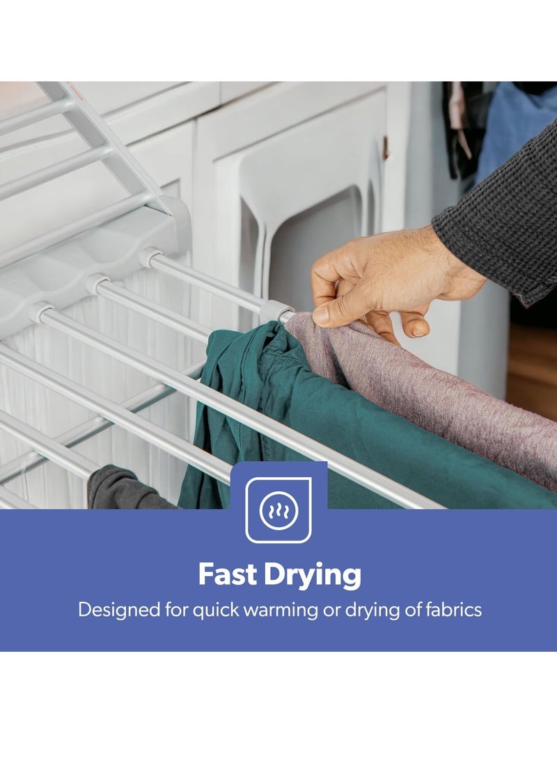Meetion مجفف ملابس كهربائي - حامل ملابس مدفأ قابل للطي، 230 واط موفر للطاقة مع 18 قضيب داخلي - رف تجفيف الملابس الرطب بسرعة، خفيف الوزن وقابل للطي لسهولة التخزين - فضي - Image 3