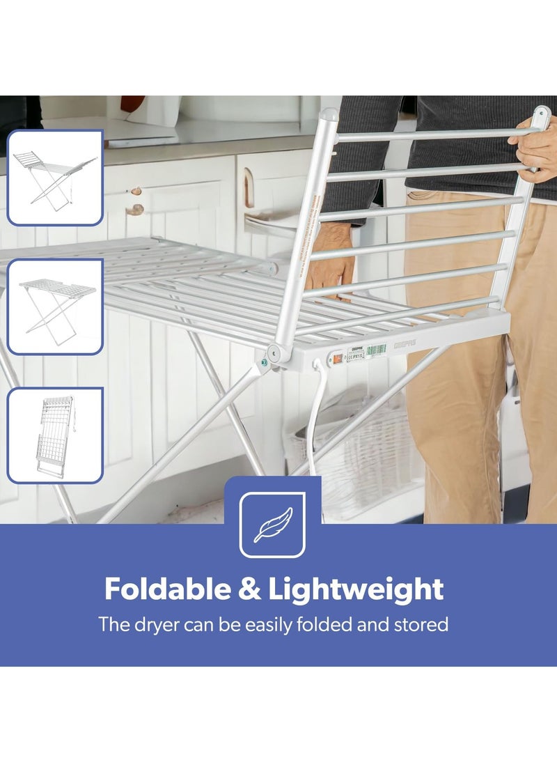 Meetion مجفف ملابس كهربائي - حامل ملابس مدفأ قابل للطي، 230 واط موفر للطاقة مع 18 قضيب داخلي - رف تجفيف الملابس الرطب بسرعة، خفيف الوزن وقابل للطي لسهولة التخزين - فضي - Image 4
