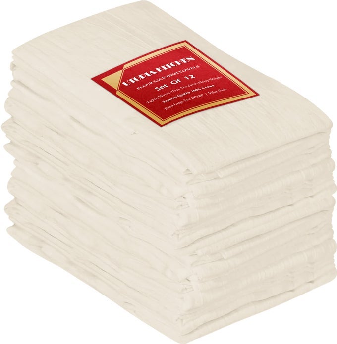 NATURAL FLOUR SACK TOWELS 12 PACK 28 X 28 INCH 100 COTTON TEA TOWELS FOR CLEANING DRYING HIGHLY ABSORBENT KITCHEN DISH CLOTH