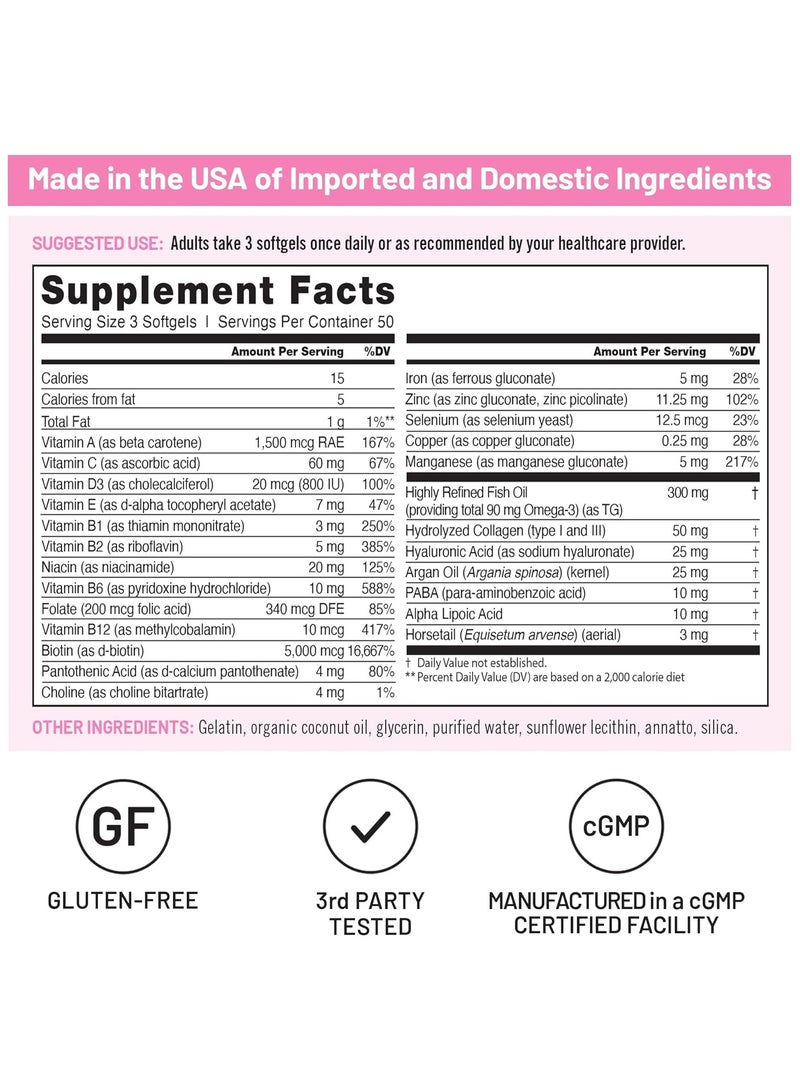 NatureWise Hair, Skin and Nails Biotin, 5000 mcg - 150 Softgels - Image 2