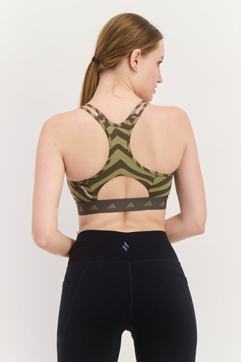 Adidas Women Padded Brand Logo Sports Bra, Olive Combo - Image 3