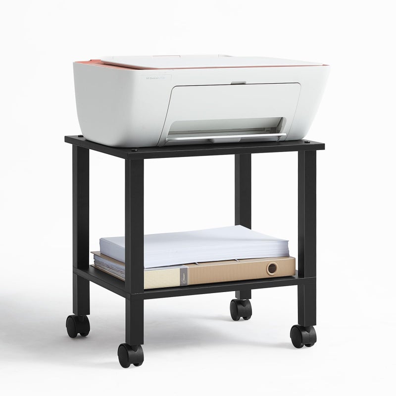 YUFAM 2 Tier Printer Stand with Storage,Under Desk Shelf Printer Table, Rolling Printer Cart for Office,Home,Black - Image 1