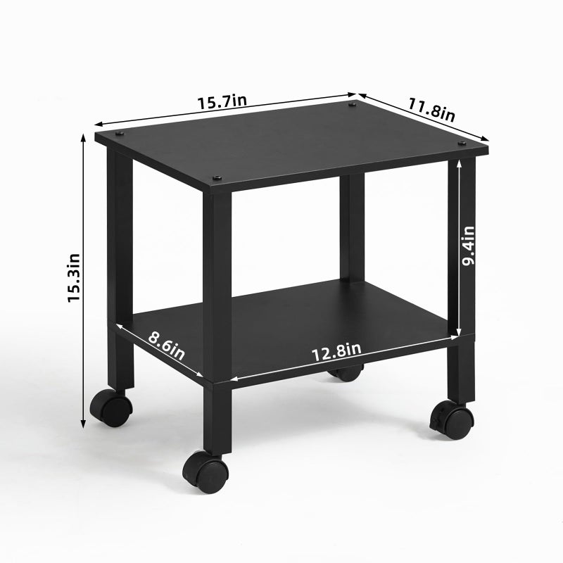YUFAM 2 Tier Printer Stand with Storage,Under Desk Shelf Printer Table, Rolling Printer Cart for Office,Home,Black - Image 3
