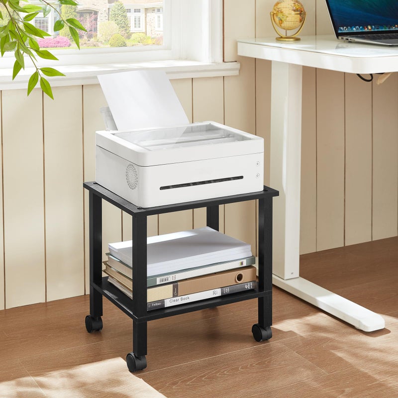 YUFAM 2 Tier Printer Stand with Storage,Under Desk Shelf Printer Table, Rolling Printer Cart for Office,Home,Black - Image 2