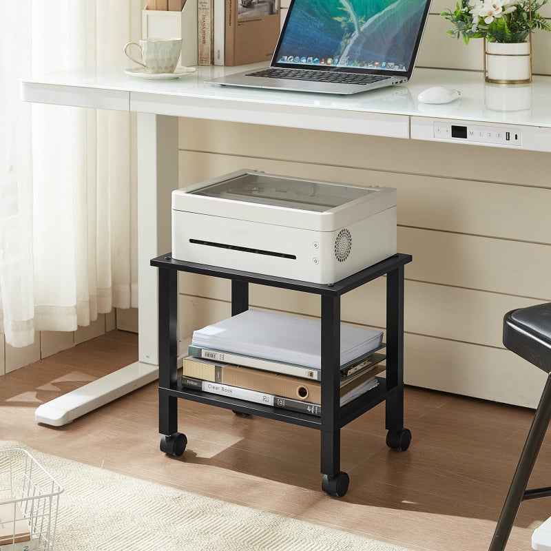 YUFAM 2 Tier Printer Stand with Storage,Under Desk Shelf Printer Table, Rolling Printer Cart for Office,Home,Black - Image 4