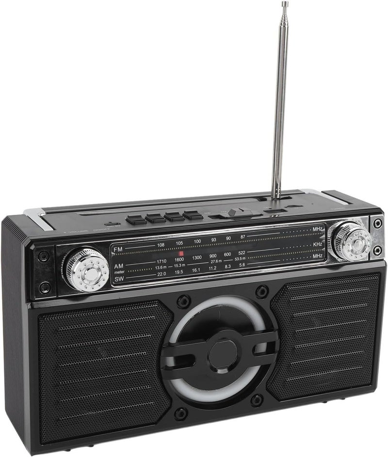 Portable AM FM SW Radio Bluetooth Speaker Rechargeable Retractable Antenna Black - Image 1