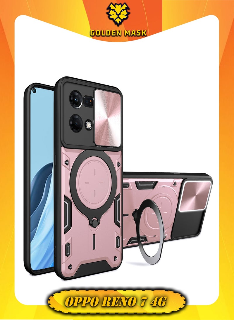 GOLDEN MASK For Oppo Reno 7 4G Armored Camera Shield Cover Camera Lend Protection, Built-in 360° (Rose Gold)