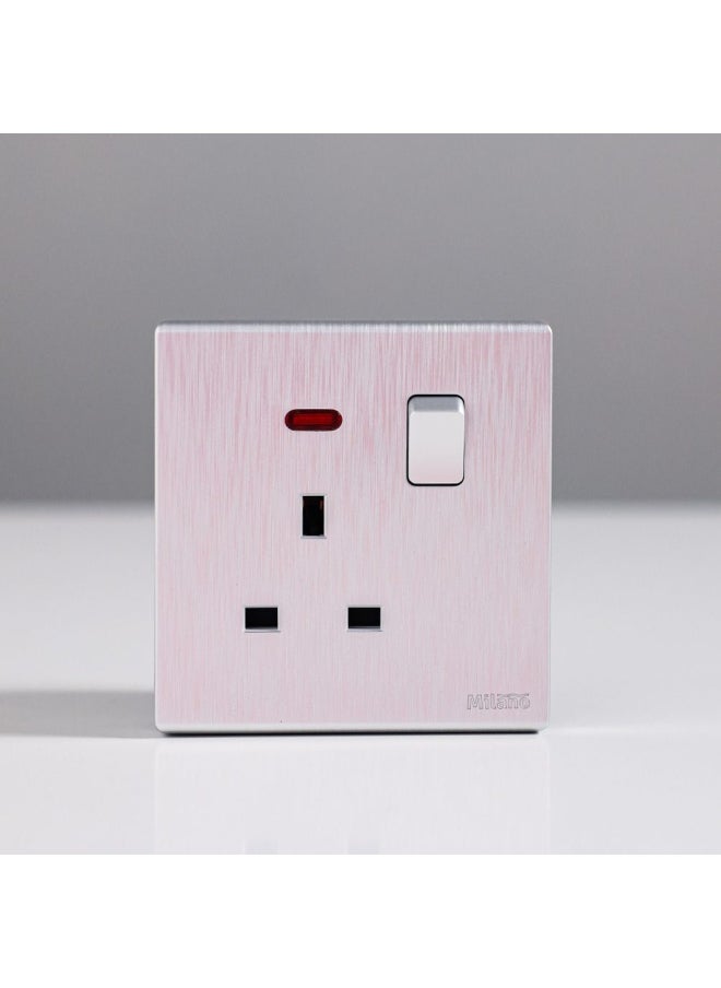 DANUBE HOME - Milano 13A Socket With NeonElectrical Switches Sockets Outlets For Home Appliances Office Hotel Conventional Construction Project Dp Aura Slvr - Image 1
