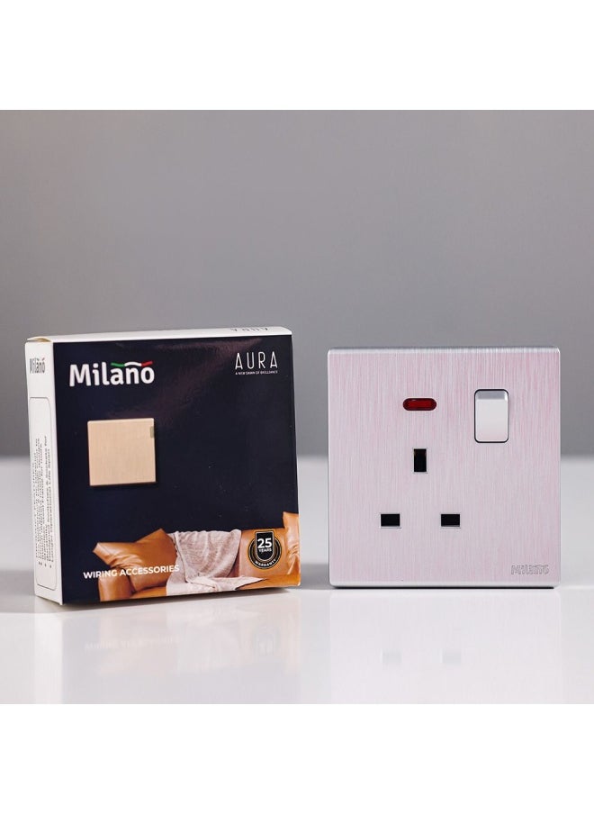 DANUBE HOME - Milano 13A Socket With NeonElectrical Switches Sockets Outlets For Home Appliances Office Hotel Conventional Construction Project Dp Aura Slvr - Image 1