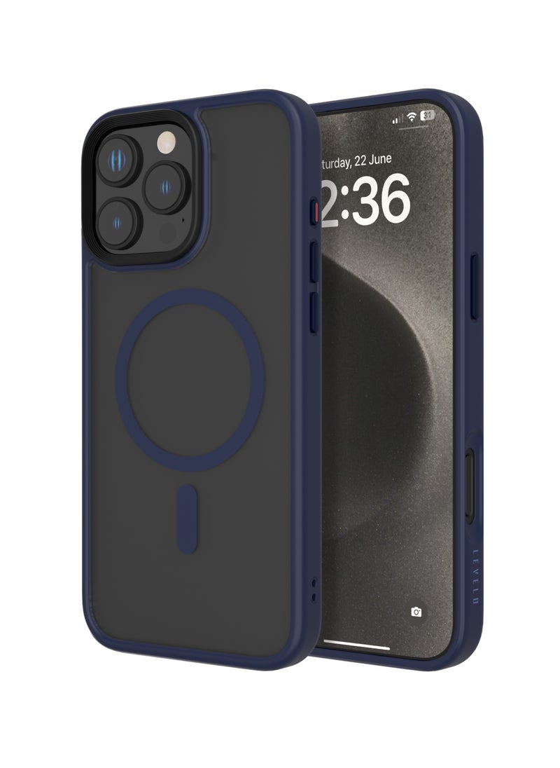LEVELO - iPhone 16 Pro Max MagSafe case Matte Solo Cover with Impact-Resistant Corners/ 3H Scratch Resistance/ Matte TPU Bumper Lightweight & Hybrid Design - Blue - Image 1