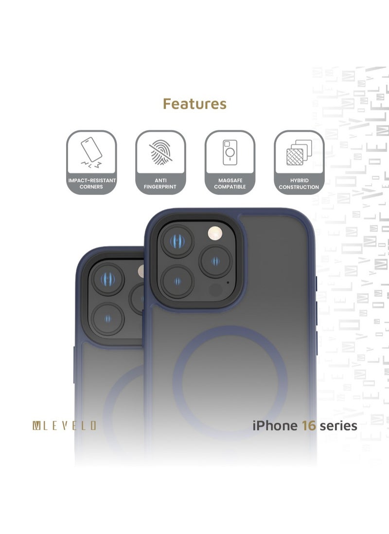 LEVELO - iPhone 16 Pro Max MagSafe case Matte Solo Cover with Impact-Resistant Corners/ 3H Scratch Resistance/ Matte TPU Bumper Lightweight & Hybrid Design - Blue - Image 1