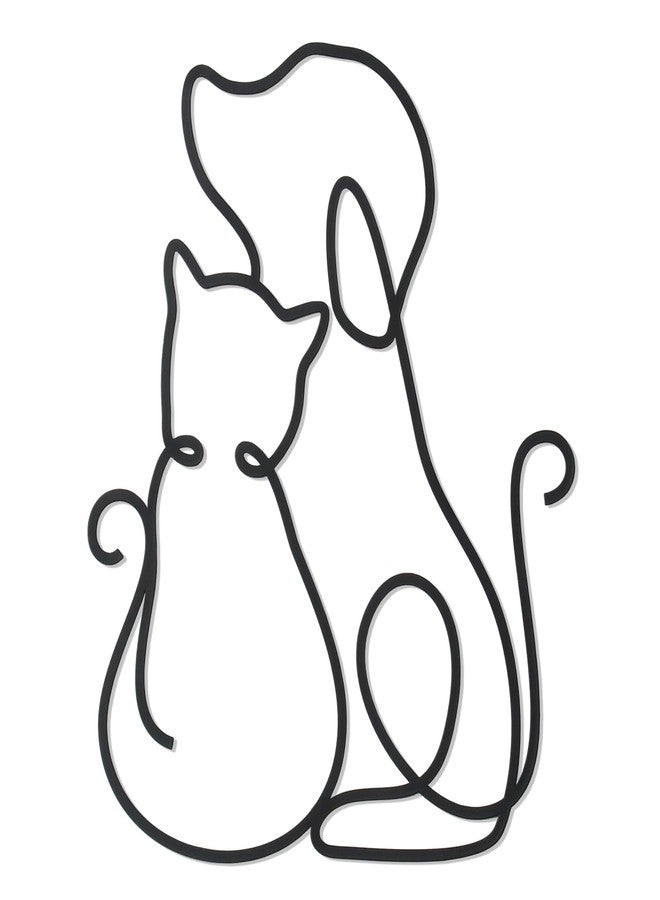 Bnesi Concise Linear Metal Cat Wall Art, Lovely Wall Decoration for Living Room, Bedroom, Dinner Room (Cat and Dog) - Image 1