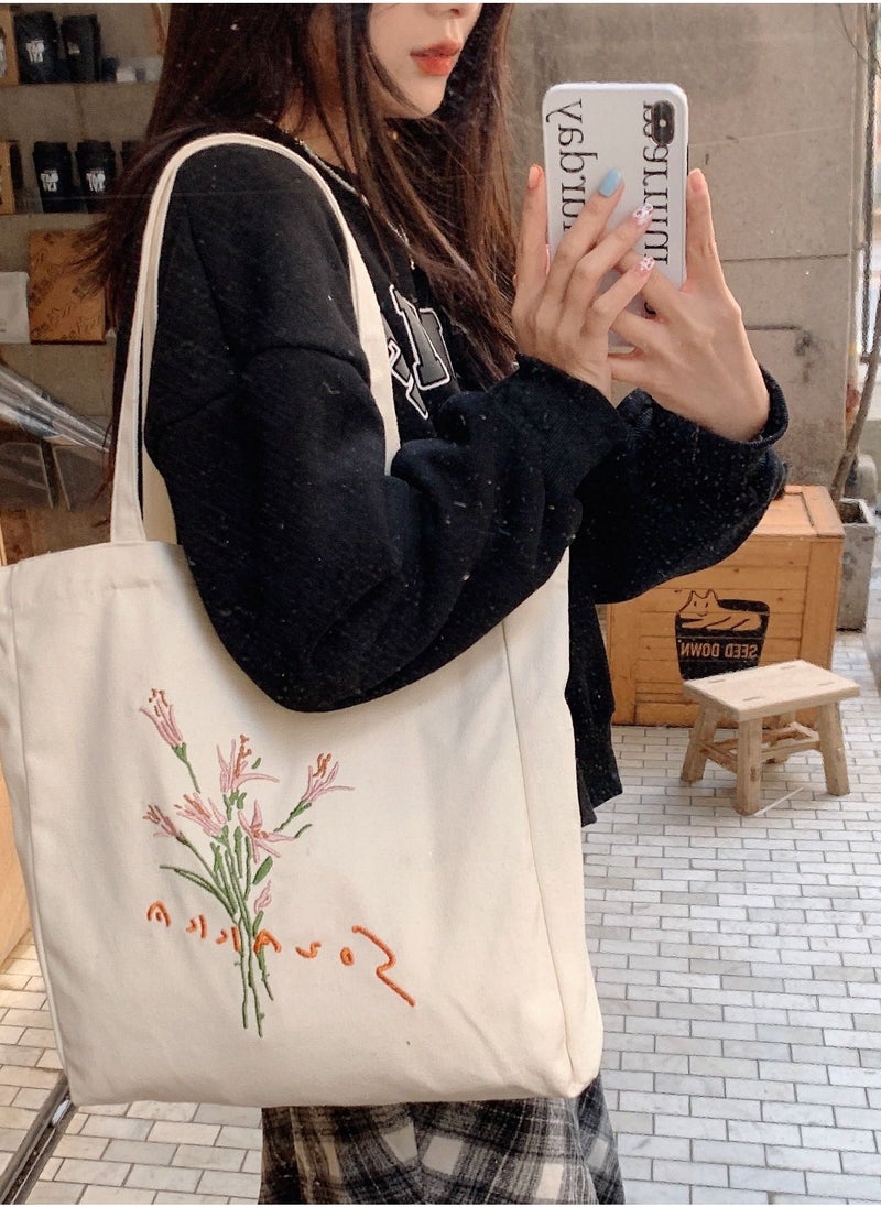 Women Canvas Tote Bag for Women Girls Kids School Shoulder Bag, with Zipper Work Beach Lunch Travel and Shopping Grocery Bag for Mother's Day Teacher Eco Friendly Washable Trendy - Image 5